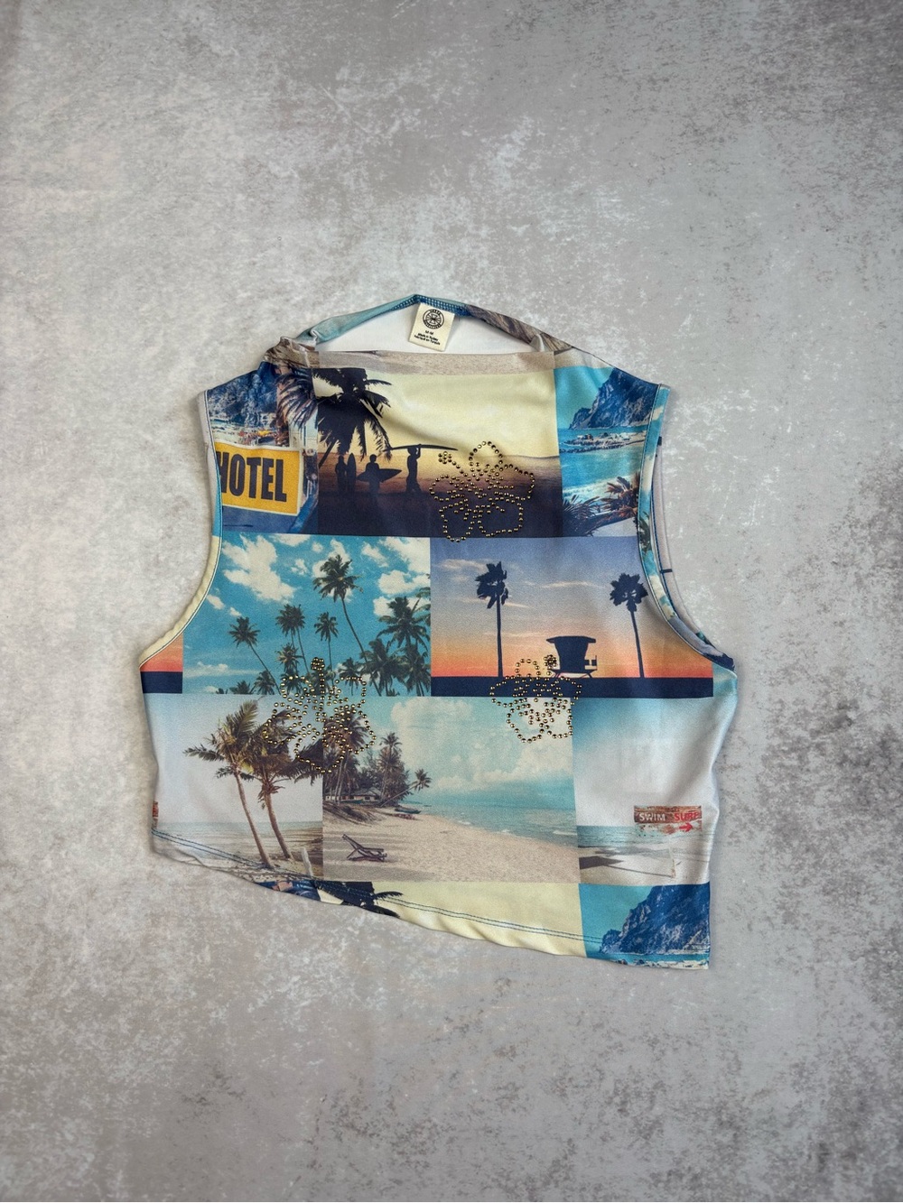 Urban Outfitters Beach Collage Rhinestone Butterfly Crop Top Size M